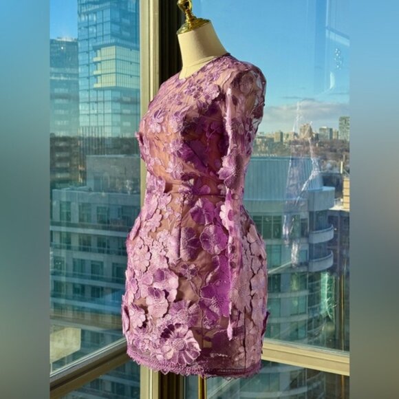 🆕 BRONX & BANCO 🧿 NWOT Bouquet Maraya Long Sleeve Mini Dress, Lilac Sz XS US 2 - Picture 5 of 16
